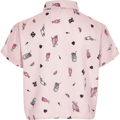 Girls pink milkshake print cropped shirt